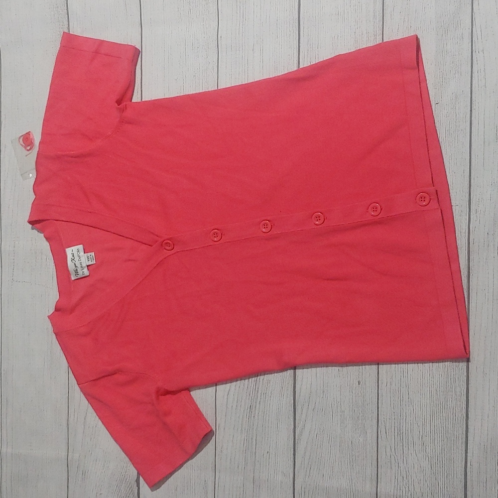 NWOT WHISPER KNIT SHORT SLEEVES BUTTON-UP SWEATER BY LOUIS DELL'OLIO